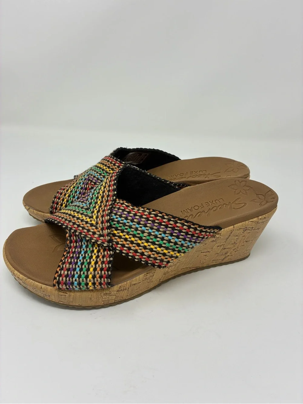 Skechers Multicolor Woven Jute Cork Wedge Sandals w7